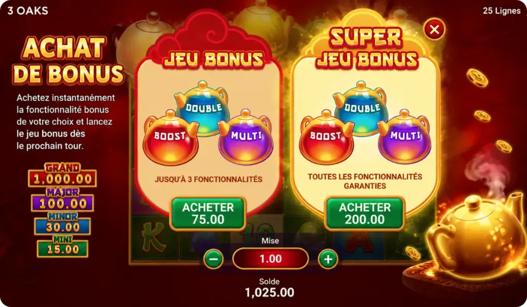 3 Hot Teapots Achat de Bonus (Feature Buy)