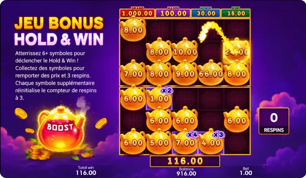 3 Hot Teapots Jeu Bonus Hold & Win